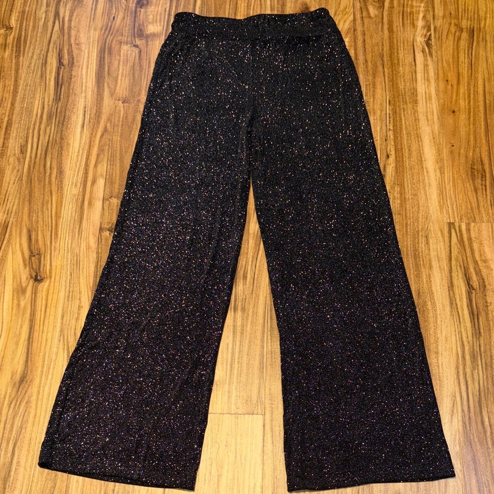 Boston Proper women’s medium 8 10 pants flare wide leg stretch  Black Sparkle